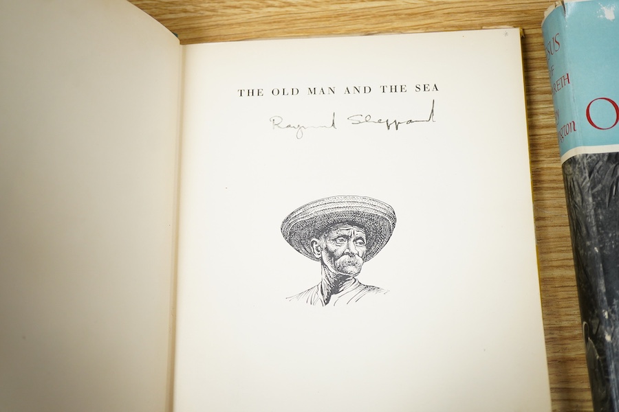 Three various books, Tree tops by Jim Corbett, Jesus of Nazareth by Joy Harington and The Old Man and the Sea by Ernest Hemingway, each autographed